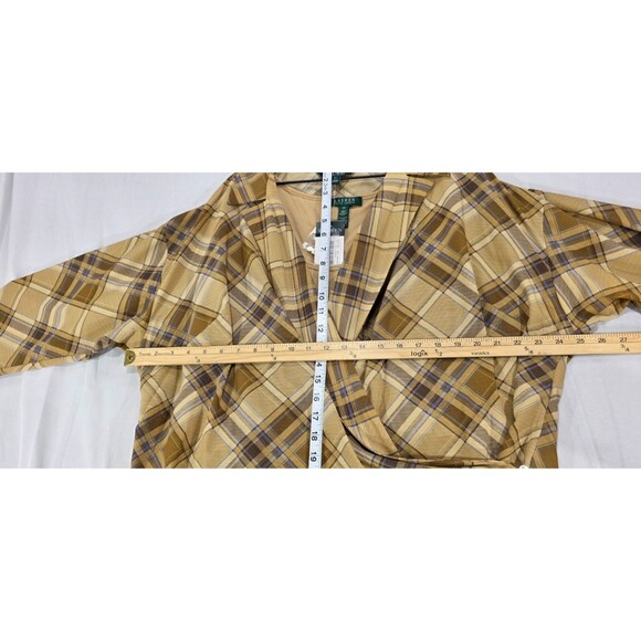Ralph Lauren Womens Wrap Top Brown Plaid 2 Piece Set Beige Tank Plus Size 2X - Picture 10 of 13
